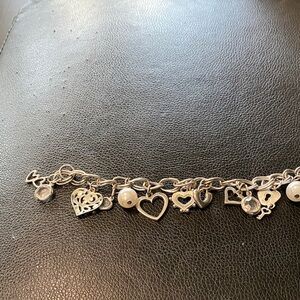 Silver Charm Bracelet with Heart and Pearl Accents